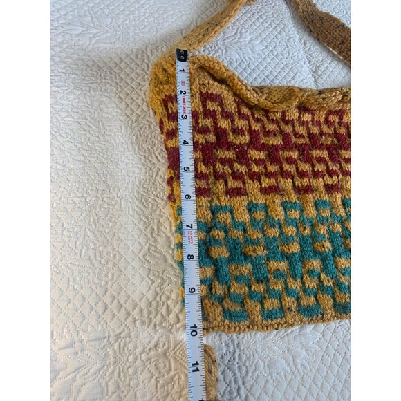 Hand crocheted handbag with tassels green and red colors - New - Picture 4 of 14